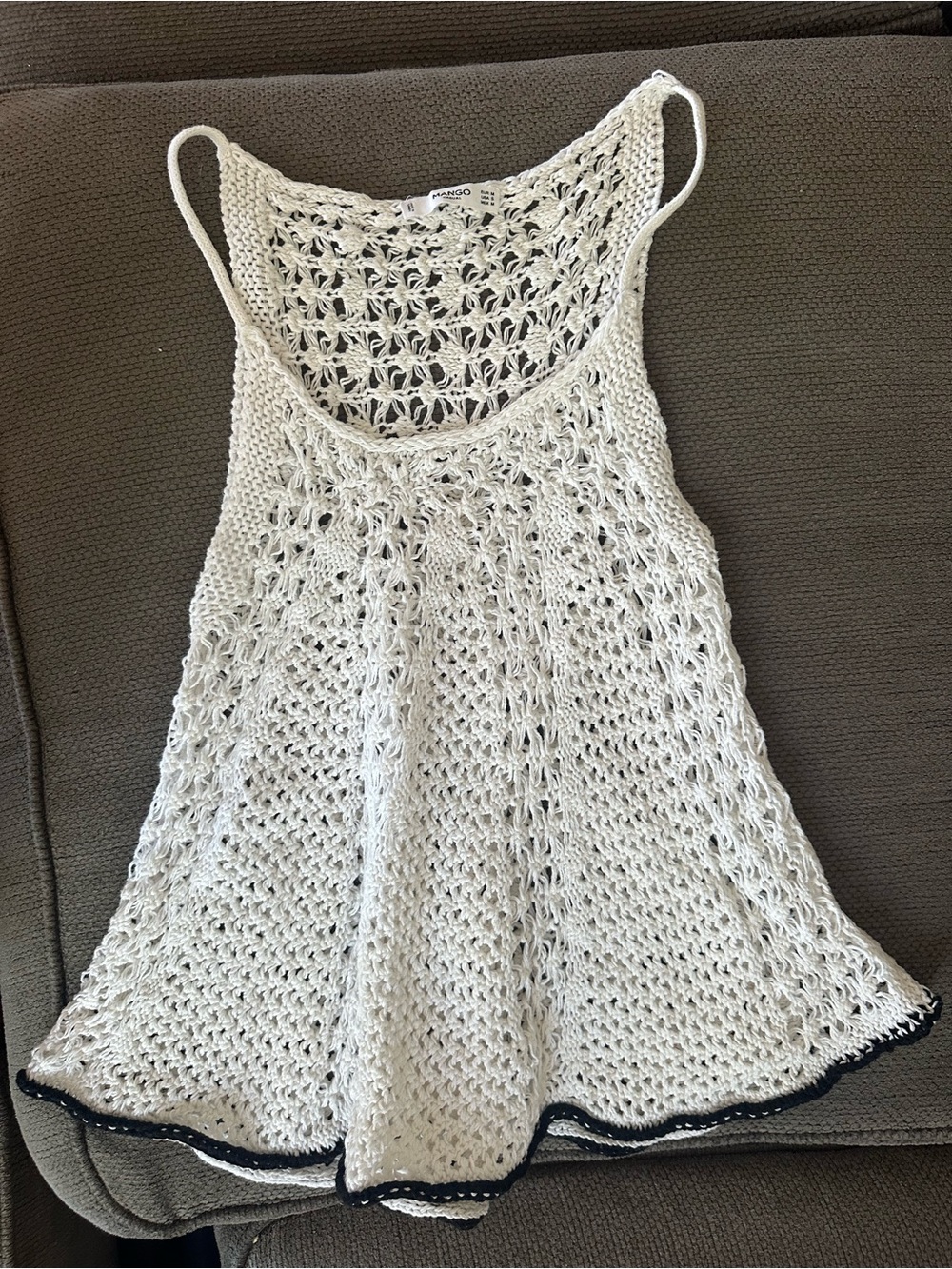 Mango White Crochet Tank with Black Trim